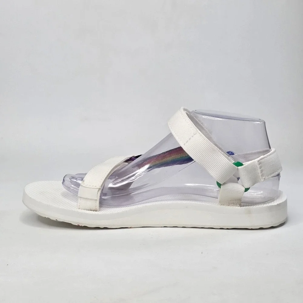 Teva Original Universal Pride Sandals Women's Size 9 White Rainbow Straps Shoes